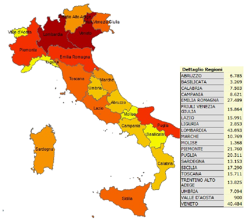 Cartina distribuzione impianti fotovoltaici in Italia 2014